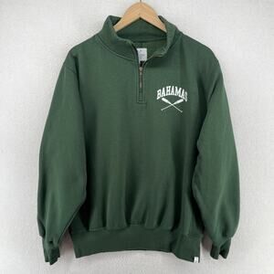 BAHAMAS Sweatshirt Mens M VINEYARD CREW 1/4 Zip Caribbean Island Fleece Green